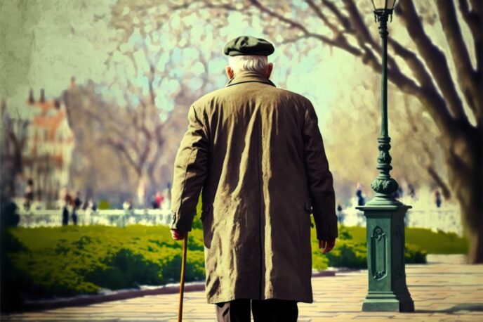 Older Man with Cane Walking